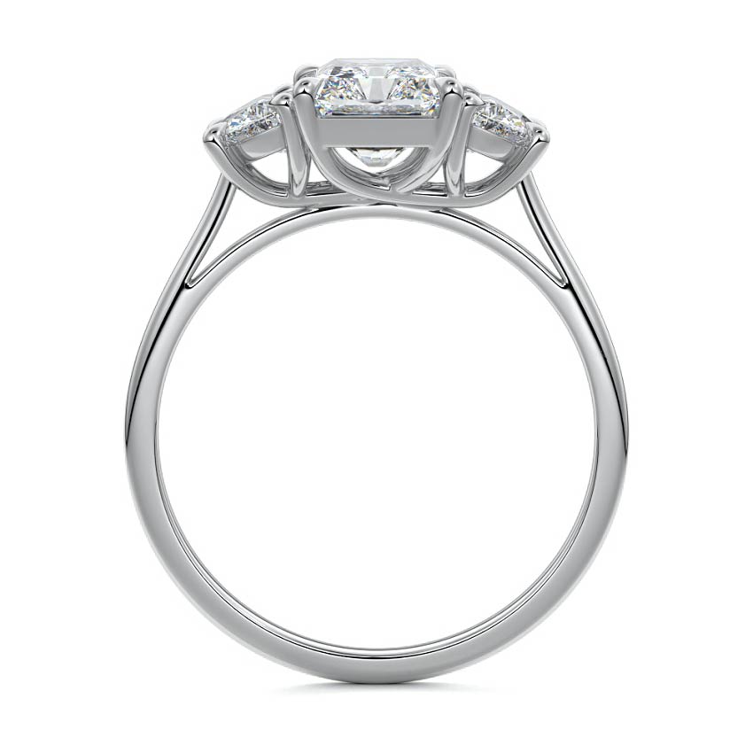 White gold Three-Stone Radiant Diamond Ring with Half Moon Side Stones