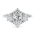 White gold Three-Stone Marquise Diamond Ring with Half Moon Side Stones