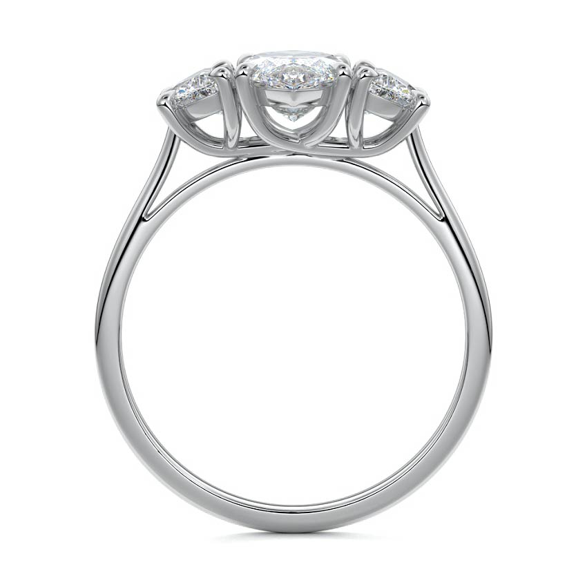White gold Three-Stone Marquise Diamond Ring with Half Moon Side Stones