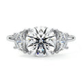 Platinum Three-Stone Round Diamond Ring with Half Moon Side Stones