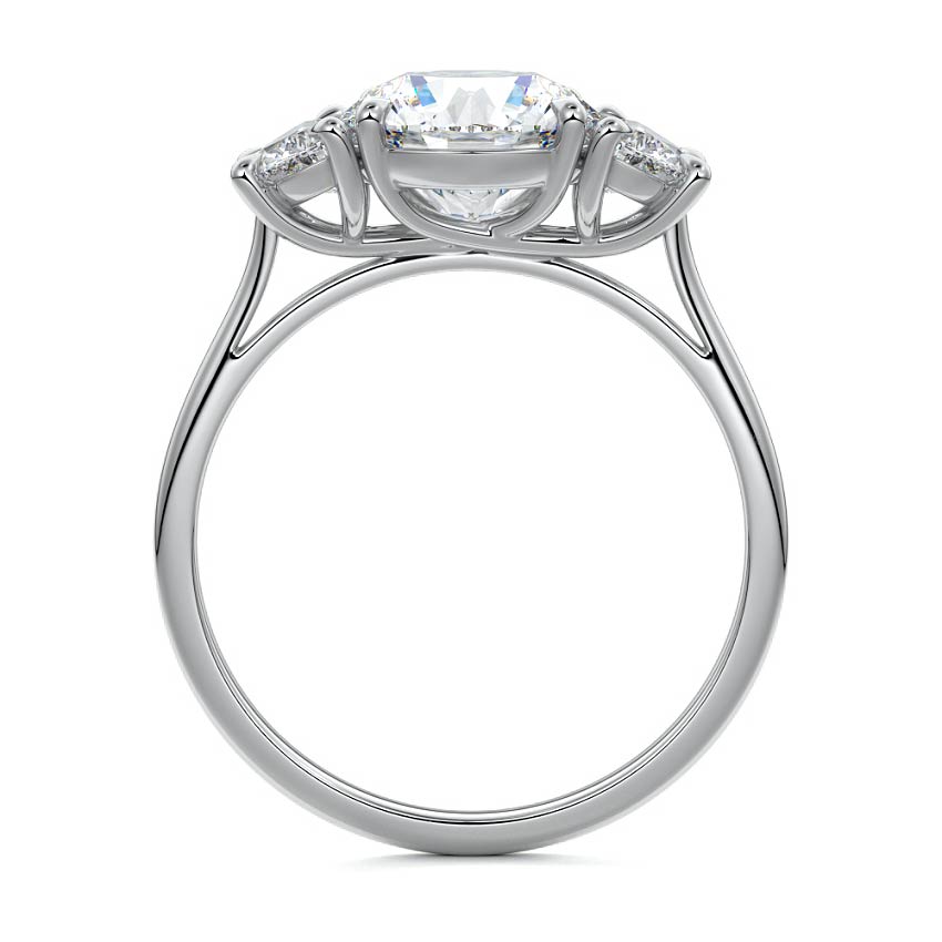 Platinum Three-Stone Round Diamond Ring with Half Moon Side Stones