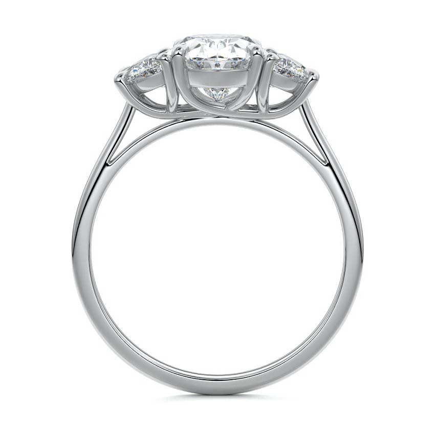 Platinum Three-Stone Oval Diamond Ring with Half Moon Side Stones