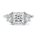 Platinum Three-Stone Princess Diamond Ring with Half Moon Side Stones