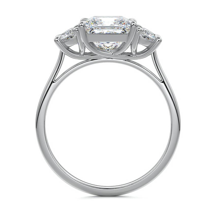 Platinum Three-Stone Princess Diamond Ring with Half Moon Side Stones