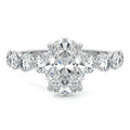 Silver Oval Solitaire Diamond Engagement Ring with Graduated Round Side Stones