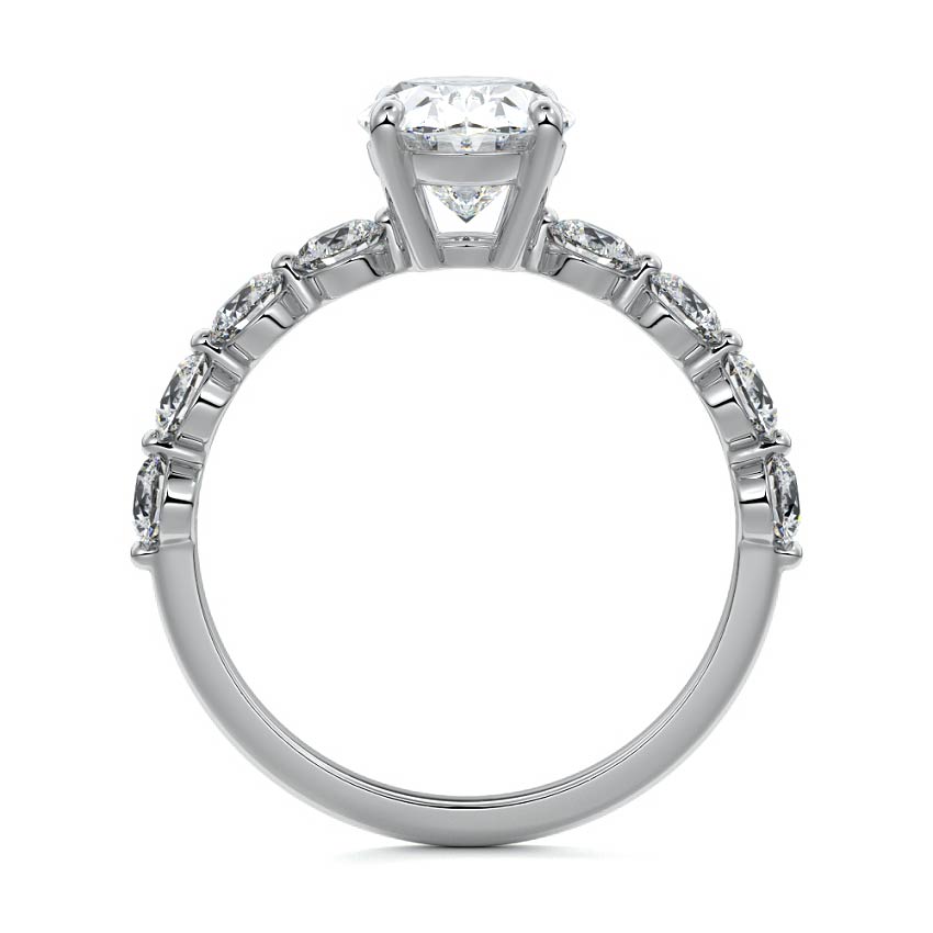 Silver Oval Solitaire Diamond Engagement Ring with Graduated Round Side Stones