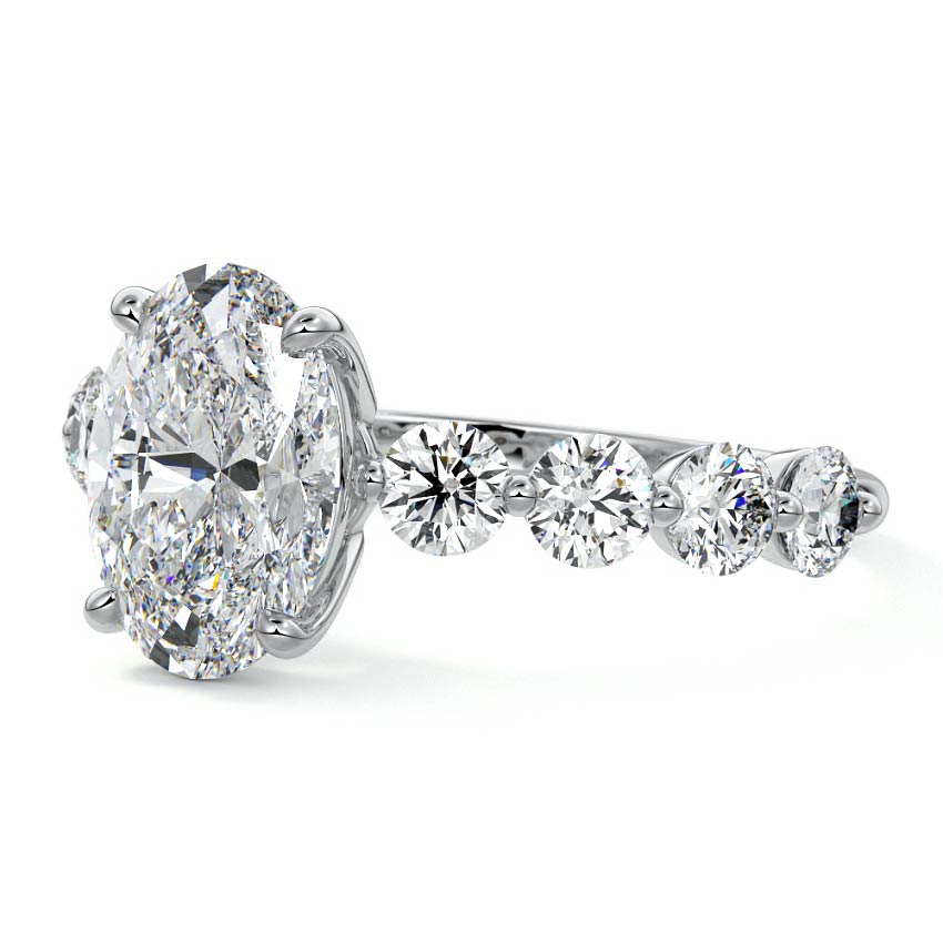 Silver Oval Solitaire Diamond Engagement Ring with Graduated Round Side Stones