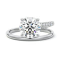 Platinum Round Solitaire Diamond Engagement Ring with Twisted Split Shank and Pave Band