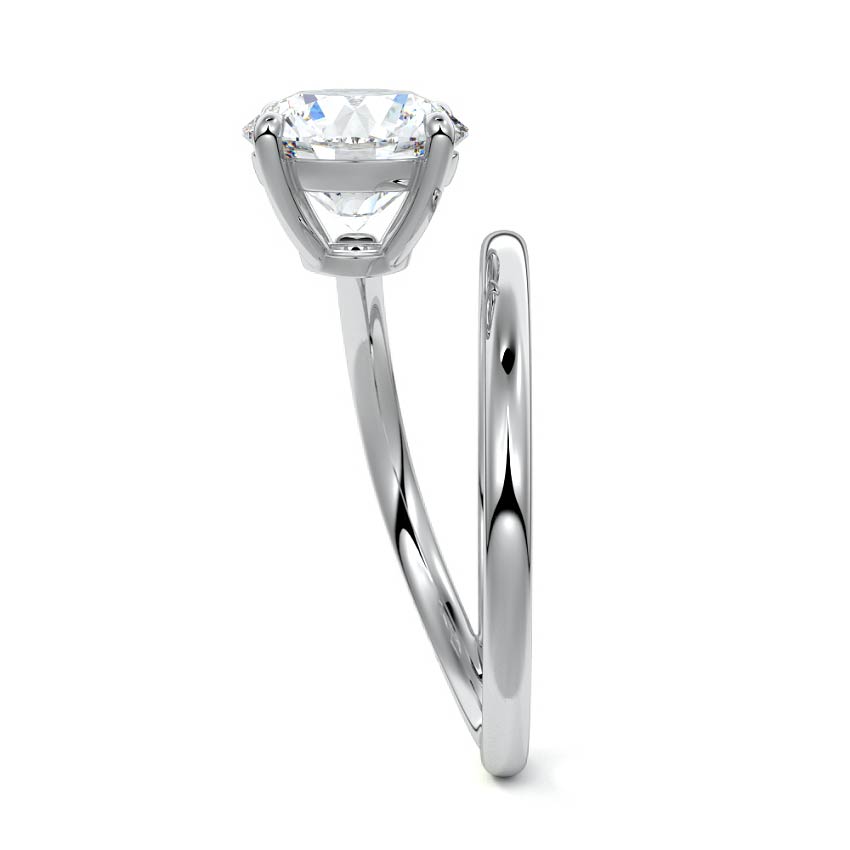 Platinum Round Solitaire Diamond Engagement Ring with Twisted Split Shank and Pave Band