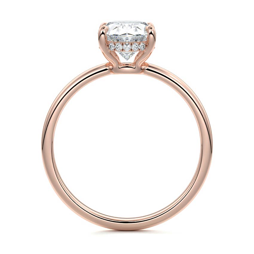 Rose gold Oval Diamond Solitaire Engagement Ring with Hidden Halo
