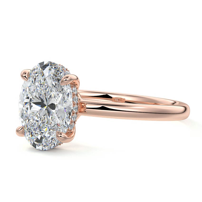 Rose gold Oval Diamond Solitaire Engagement Ring with Hidden Halo