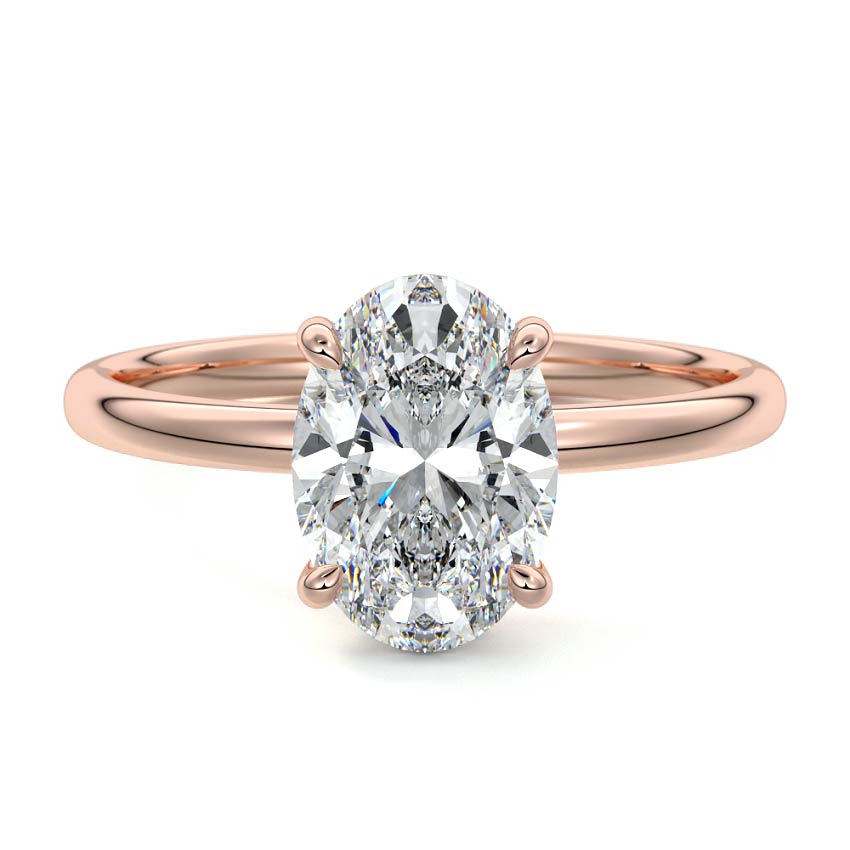 Rose gold Oval Diamond Solitaire Engagement Ring with Hidden Halo