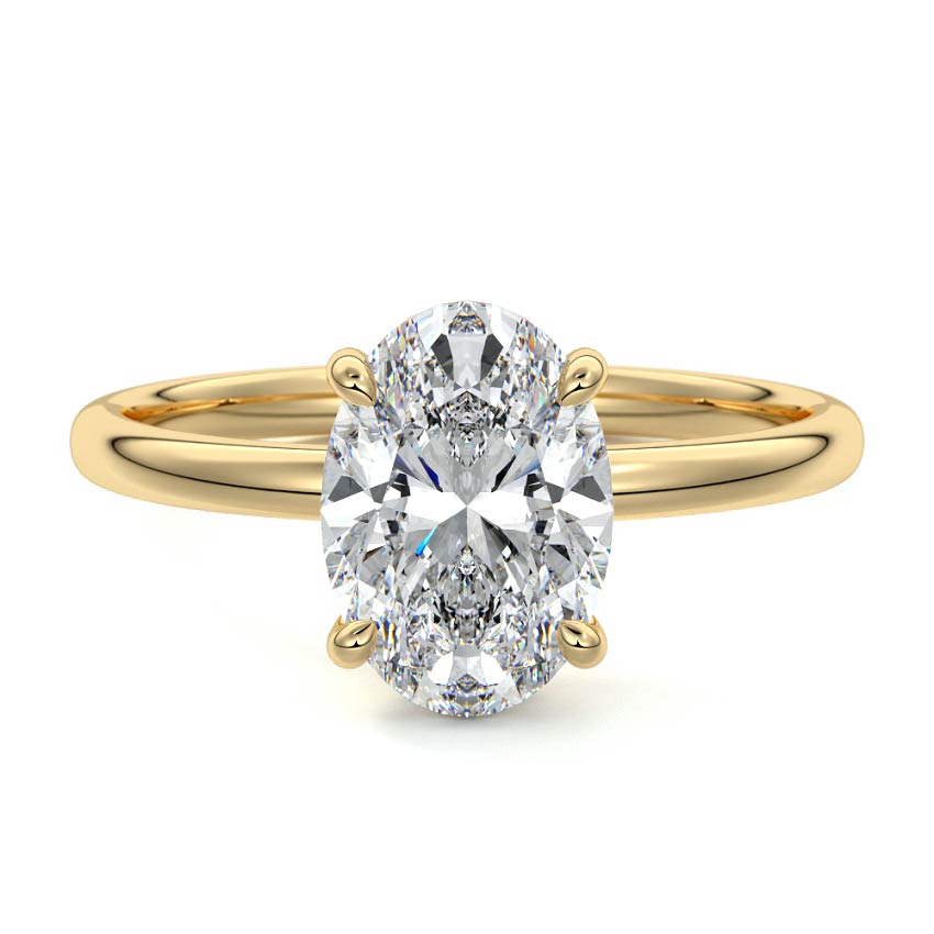 Yellow gold Oval Diamond Solitaire Engagement Ring with Hidden Halo
