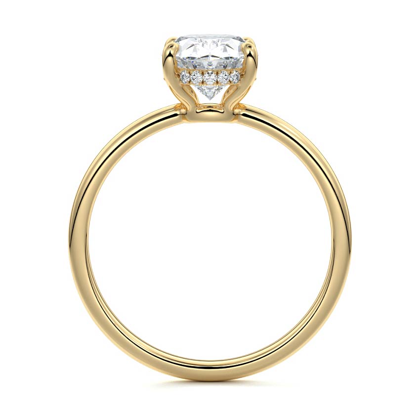 Yellow gold Oval Diamond Solitaire Engagement Ring with Hidden Halo
