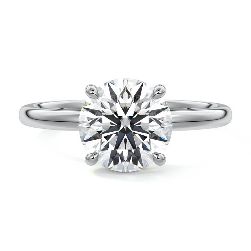 Silver Round Diamond Solitaire Engagement Ring with Hidden Halo