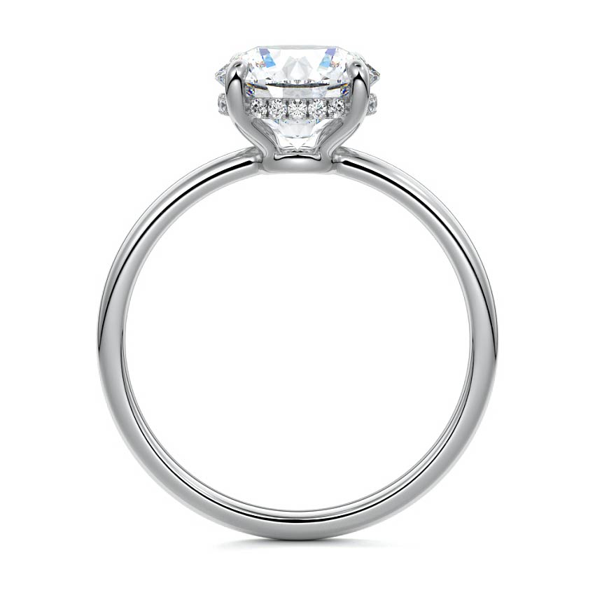 Silver Round Diamond Solitaire Engagement Ring with Hidden Halo