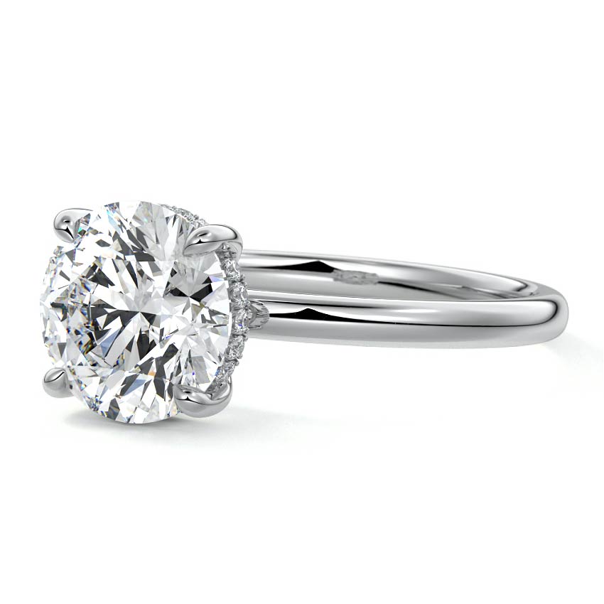 Silver Round Diamond Solitaire Engagement Ring with Hidden Halo
