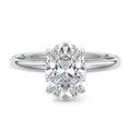 Silver Oval Diamond Solitaire Engagement Ring with Hidden Halo