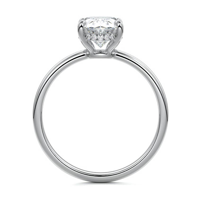 Silver Oval Diamond Solitaire Engagement Ring with Hidden Halo