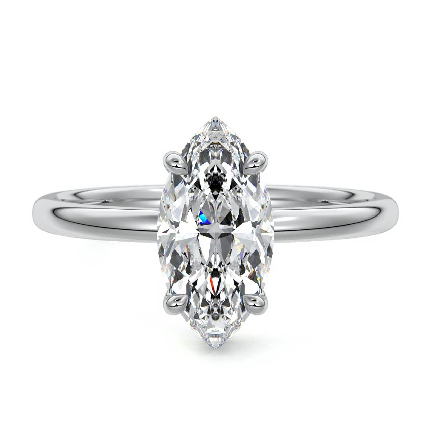 Platinum Marquise Diamond Solitaire Engagement Ring with Hidden Halo