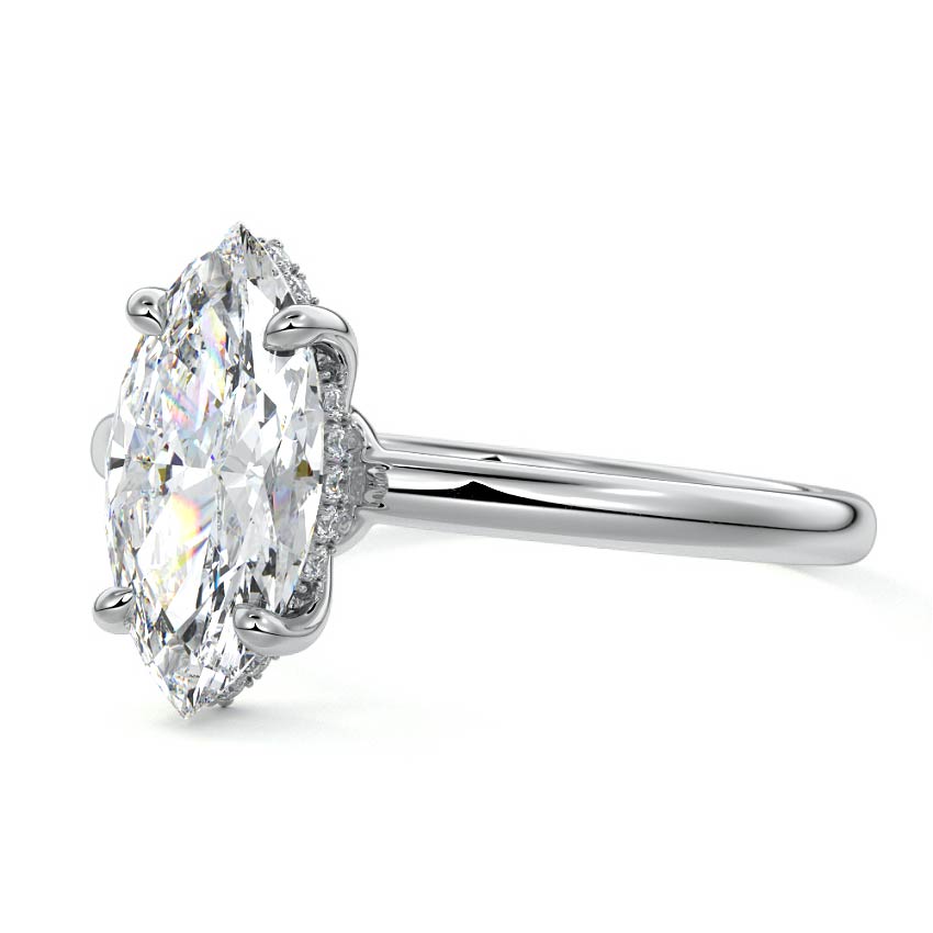 Platinum Marquise Diamond Solitaire Engagement Ring with Hidden Halo