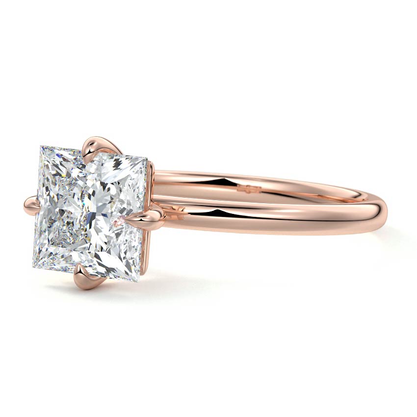 Rose gold Princess Diamond Solitaire Engagement Ring with Open Cathedral Setting