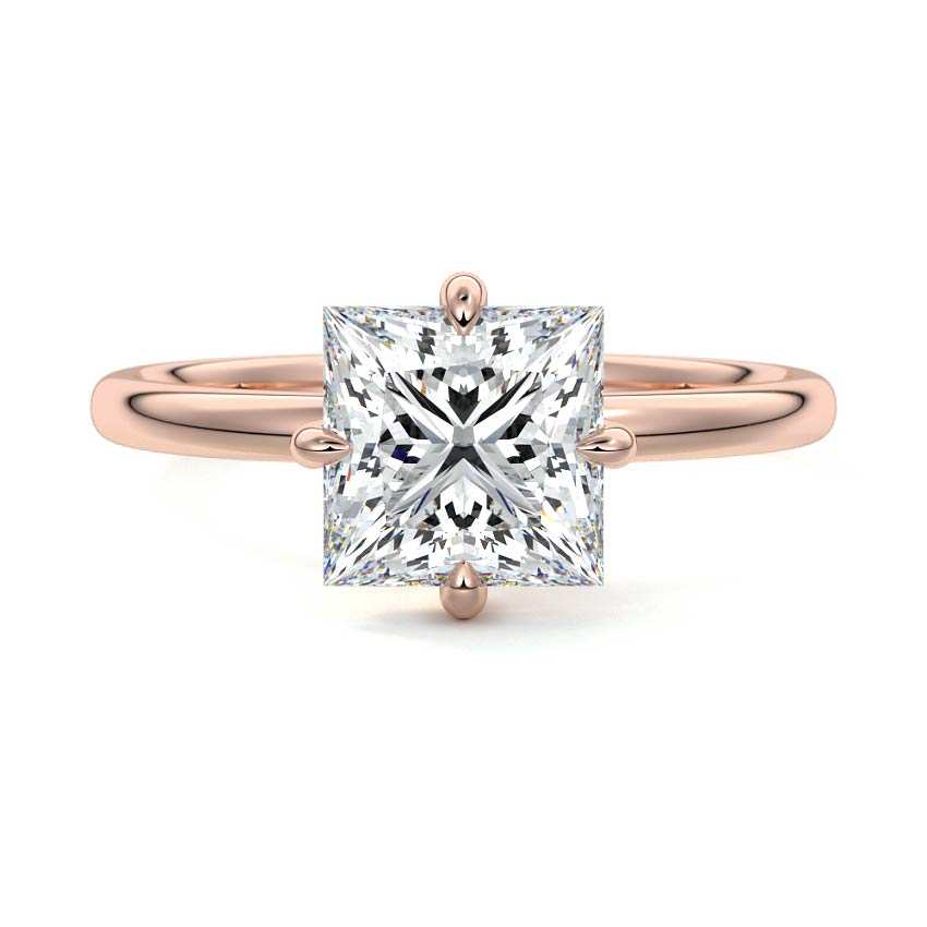 Rose gold Princess Diamond Solitaire Engagement Ring with Open Cathedral Setting