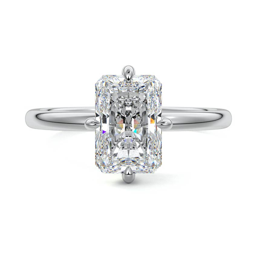 White gold Radiant Diamond Solitaire Engagement Ring with Open Cathedral Setting
