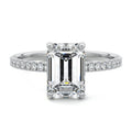 White gold Emerald Diamond Engagement Ring with Pavé Band and Hidden Halo