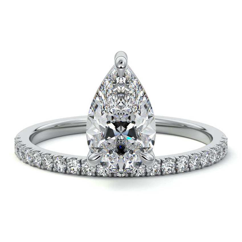 Platinum Pear Diamond Solitaire Engagement Ring with Pavé Band Accent