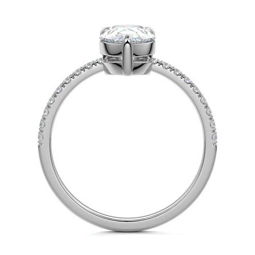 Platinum Pear Diamond Solitaire Engagement Ring with Pavé Band Accent