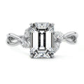 White gold Emerald Diamond Engagement Ring with Marquise Side Stones and Twisted Band