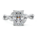 Silver Radiant Diamond Engagement Ring with Marquise Side Stones and Twisted Band