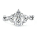 Silver Pear Diamond Engagement Ring with Marquise Side Stones and Twisted Band