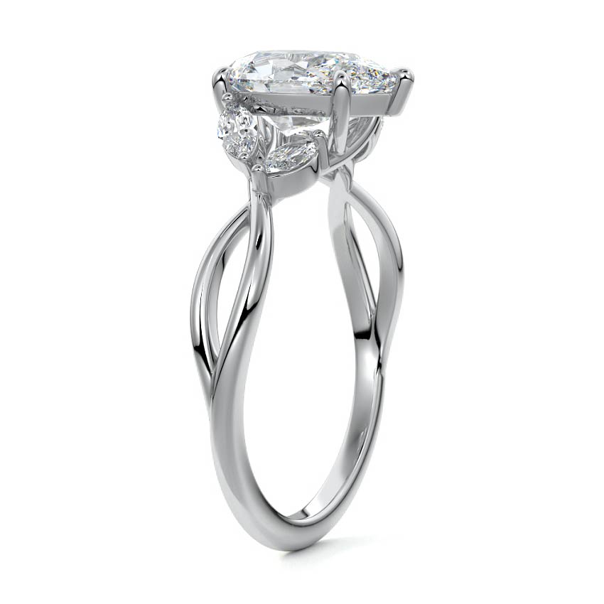 Platinum Pear Diamond Engagement Ring with Marquise Side Stones and Twisted Band