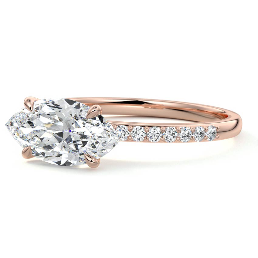Rose gold Marquise Diamond Solitaire Engagement Ring with Pavé Shank