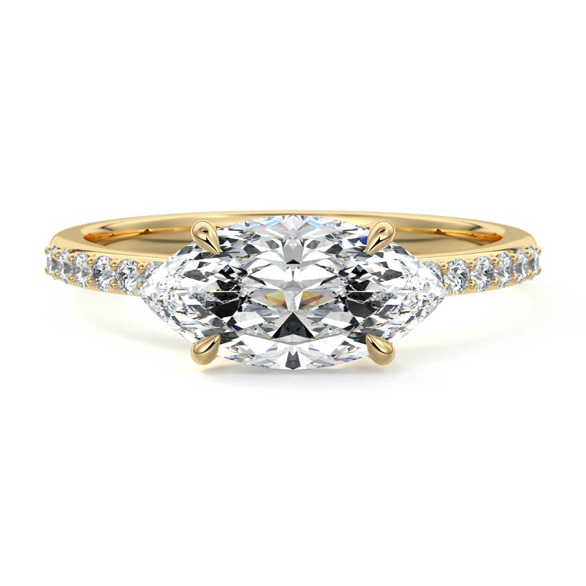 Yellow gold Marquise Diamond Solitaire Engagement Ring with Pavé Shank