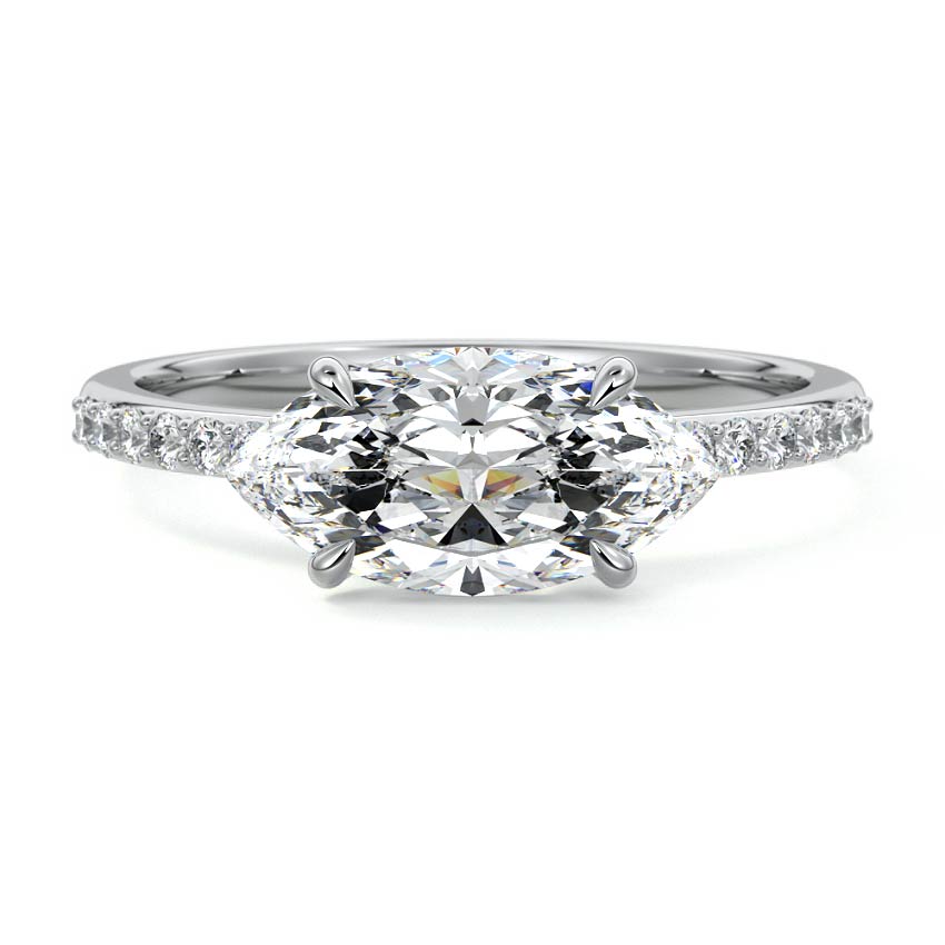 Silver Marquise Diamond Solitaire Engagement Ring with Pavé Shank