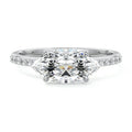 Silver Marquise Diamond Solitaire Engagement Ring with Pavé Shank