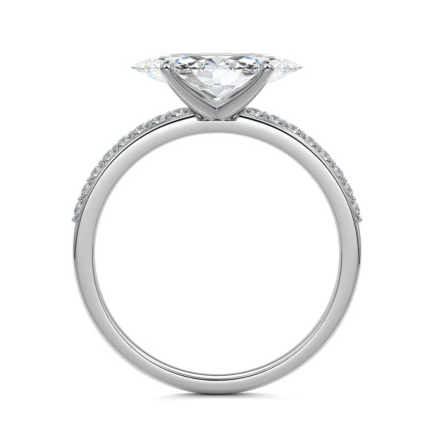 Silver Marquise Diamond Solitaire Engagement Ring with Pavé Shank