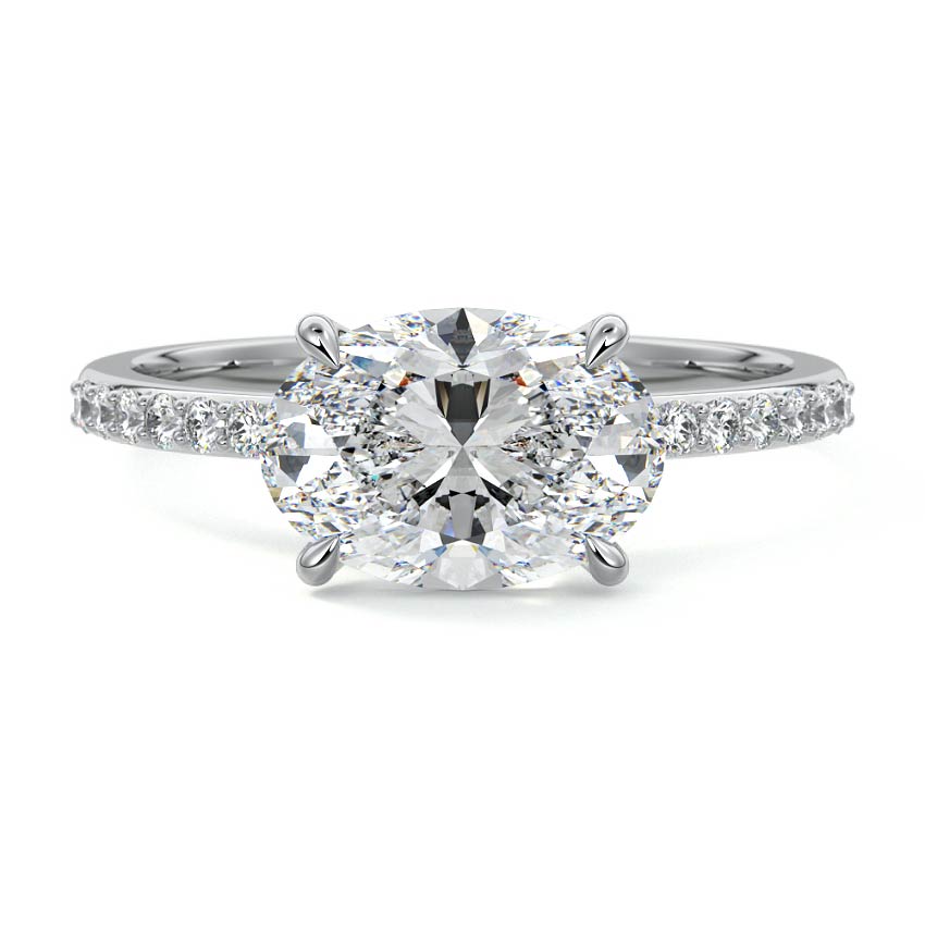 Silver Oval Diamond Solitaire Engagement Ring with Pavé Shank