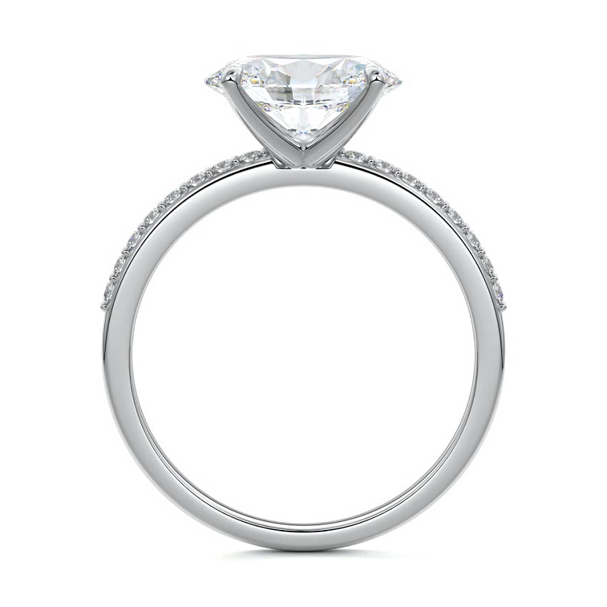 Silver Oval Diamond Solitaire Engagement Ring with Pavé Shank