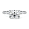 Silver Cushion Diamond Solitaire Engagement Ring with Pavé Shank