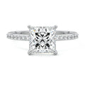 Silver Princess Diamond Solitaire Engagement Ring with Pavé Shank