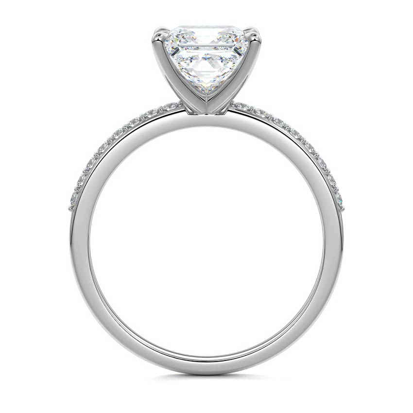 Silver Princess Diamond Solitaire Engagement Ring with Pavé Shank