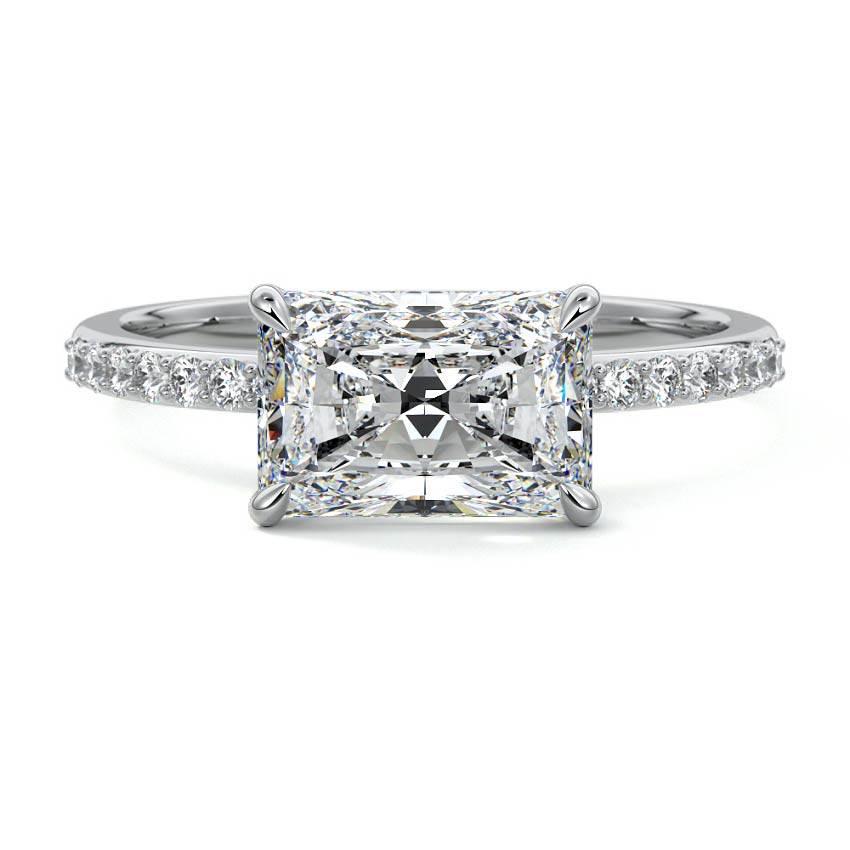 Platinum Radiant Diamond Solitaire Engagement Ring with Pavé Shank