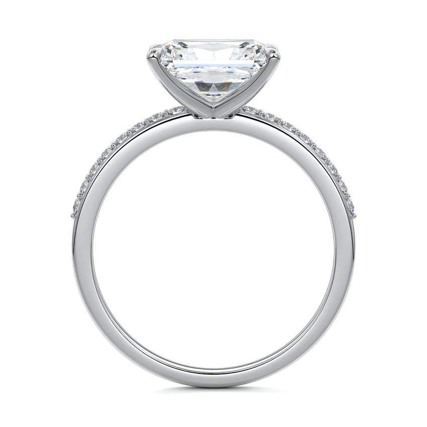 Platinum Radiant Diamond Solitaire Engagement Ring with Pavé Shank