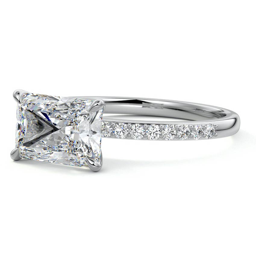 Platinum Radiant Diamond Solitaire Engagement Ring with Pavé Shank