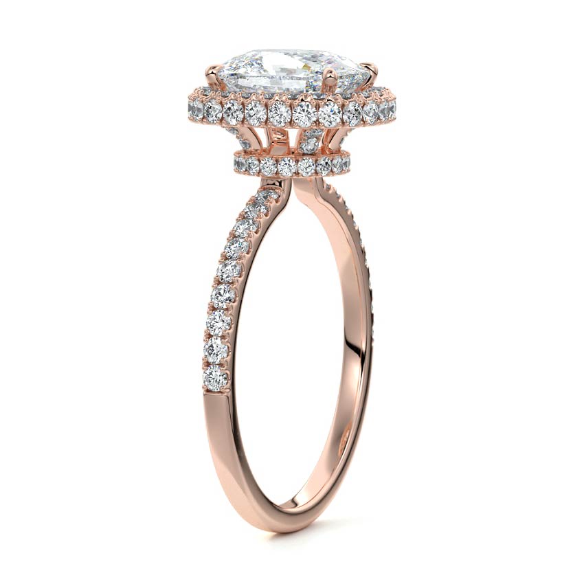 Rose gold Cushion Diamond Double Halo Engagement Ring with Pave Band