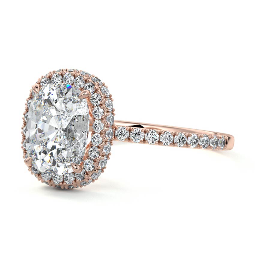 Rose gold Cushion Diamond Double Halo Engagement Ring with Pave Band